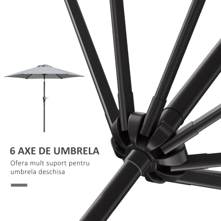  Umbrela de gradina inclinabila, 2.3x2m, cu deschidere cu manivela si 6 spite, gri [7]