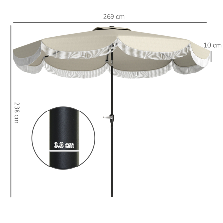  Umbrela de Gradina Inclinabila 2.7x2.7 m cu Manivela, Umbrela Rotunda de Exterior cu 8 Spite, din Metal si Poliester, pentru Curte sau Balcon, UV 30+, Gri Deschis [2]
