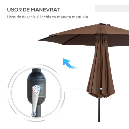 Umbrela de Gradina Inclinabila 3x2.45m in Poliester Impermeabil, Cafea [4]