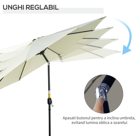  Umbrela de gradina inclinabila cu 8 spite si manivela, din metal si poliester, Ø295x250 cm, bej [3]