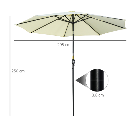  Umbrela de gradina inclinabila cu 8 spite si manivela, din metal si poliester, Ø295x250 cm, bej [2]