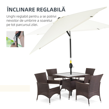  Umbrela de Gradina inclinabila cu Manivela si 6 Spiţe, 2x3 m, Alb Crem [3]
