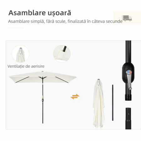 Umbrela de Gradina inclinabila cu Manivela si 6 Spiţe, 2x3 m, Alb Crem [5]