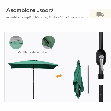  Umbrela de Gradina inclinabila cu Manivela si 6 Spiţe, 2x3 m, Verde [5]