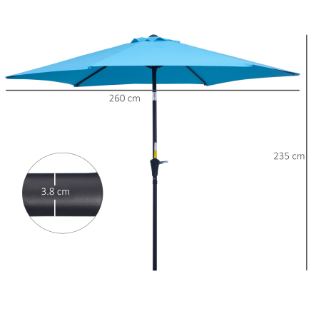  Umbrela de Gradina inclinabila cu Manivela, Tija si 6 Spite, Ø2.6x2.4 m, Albastru [2]