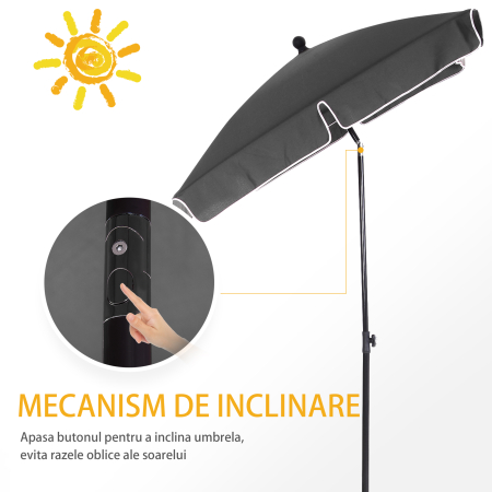  Umbrela de Gradina inclinabila cu Margini Ondulate si 4 Brate din Aluminiu, 198x130x245 cm, Gri inchis [3]