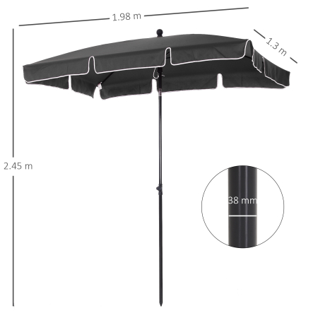  Umbrela de Gradina inclinabila cu Margini Ondulate si 4 Brate din Aluminiu, 198x130x245 cm, Gri inchis [2]