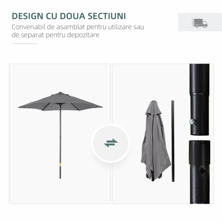 Umbrela de Gradina inclinabila, cu Orificiu de Ventilatie si 6 Brate, Ø196x204 cm, Gri [3]
