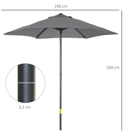  Umbrela de Gradina inclinabila, cu Orificiu de Ventilatie si 6 Brate, Ø196x204 cm, Gri [2]