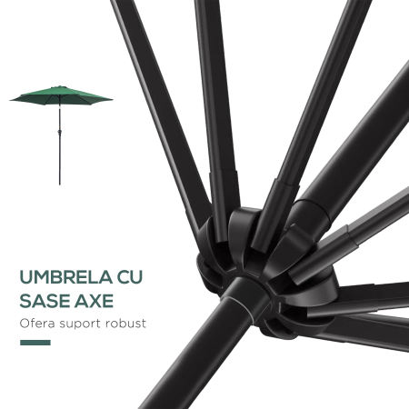  Umbrela de Gradina Reclinabila Plaja Aluminiu si Poliester Φ2.6×2.35m Verde Inchis [7]