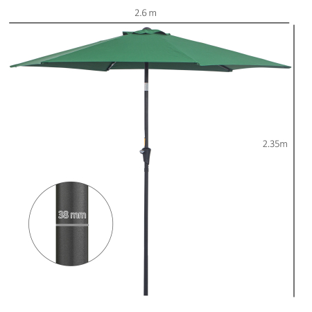  Umbrela de Gradina Reclinabila Plaja Aluminiu si Poliester Φ2.6×2.35m Verde Inchis [2]