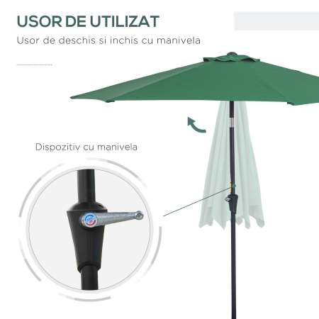  Umbrela de Gradina Reclinabila Plaja Aluminiu si Poliester Φ2.6×2.35m Verde Inchis [3]