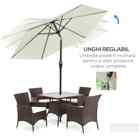  Umbrela de Gradina Reglabila cu manivela din otel , Alb Crem Φ230cm [4]