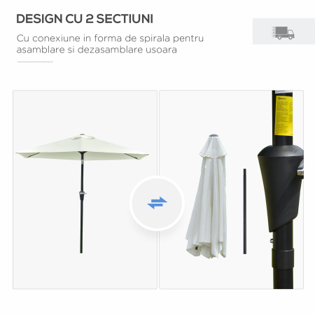 Umbrela de Gradina Reglabila cu manivela din otel , Alb Crem Φ230cm [6]