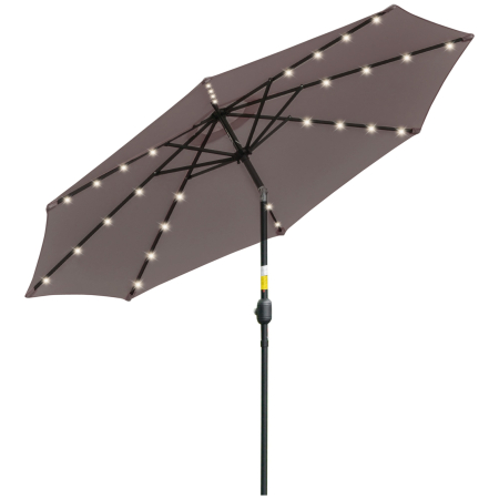 Prelate, pavilioane, umbrele terasa -  Umbrela de Gradina Reglabila Ø265 cm cu 32 Lumini LED Solare si Manivela, Umbrela de Exterior cu 8 Bare de Sprijin, din Otel, Poliester, pentru Terasa, Curte, Balcon, Gri