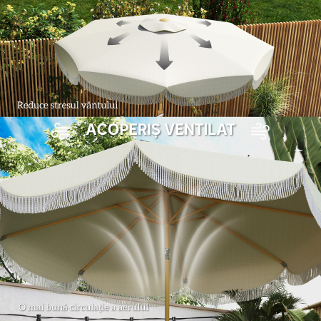  Umbrela de Gradina Rotunda 2.7x2.4 m cu Manivela, din Metal si Poliester, Bej [5]