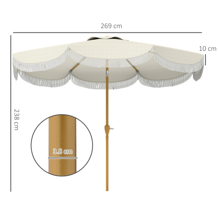  Umbrela de Gradina Rotunda 2.7x2.4 m cu Manivela, din Metal si Poliester, Bej [2]