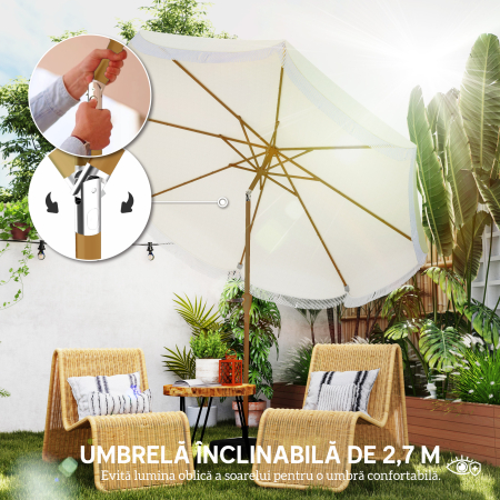  Umbrela de Gradina Rotunda 2.7x2.4 m cu Manivela, din Metal si Poliester, Bej [3]