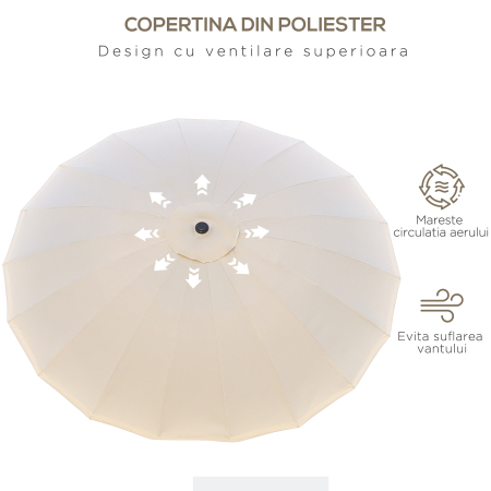  Umbrela de Gradina sau Terasa cu manivela Ф255cm Reglabila, Crem Alb [5]