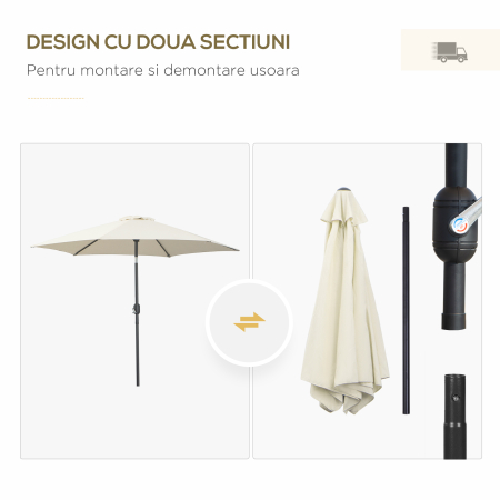  Umbrela de Gradina si Plaja Inclinabila Aluminiu si Poliester Alb Φ2.6×2.35m [6]