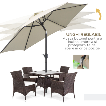  Umbrela de Gradina si Plaja Inclinabila Aluminiu si Poliester Alb Φ2.6×2.35m [4]