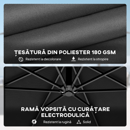  Umbrela de Gradina Suspendata 3x3m cu Baldachin Reglabil, Baza in Cruce, Ventilatie, Manivela, Umbrela Decentralizata inclinabila din Metal si Poliester, pentru Curte Terasa, Negru [7]