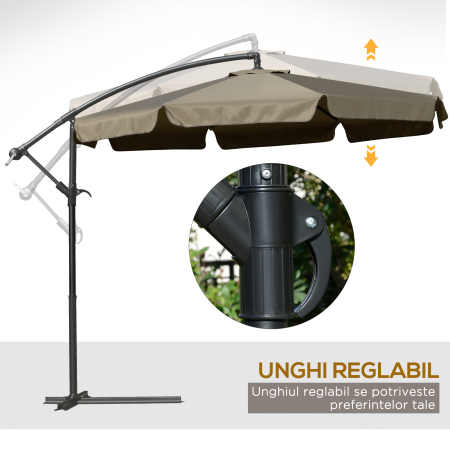  - Umbrela de gradina suspendata, cu deschidere cu manivela, din metal si poliester, Ø2,7x2,7 m, cafenie [4]