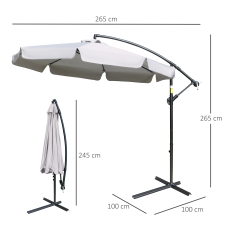  Umbrela de gradina suspendata cu deschidere cu manivela, din metal si poliester, Ø2,7x2,7 m, gri [2]