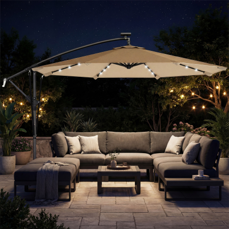  Umbrela de Gradina Suspendata cu LED-uri Solare, 3x3m, Bej [1]