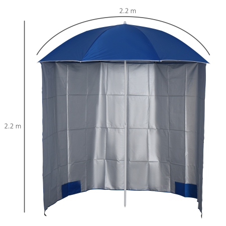 Umbrela de Plaja  cu Cort Integrat, din Metal si Poliester, Ø220x220 cm, Albastru [2]