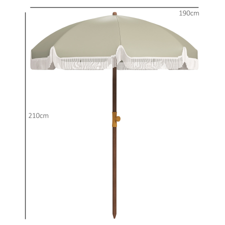 Umbrela de Plaja Portabila cu Volane in Aer Liber cu Baldachin Ventilat, Geanta de Transport, Ø1.9x2.1 m, Alb-Crem [2]