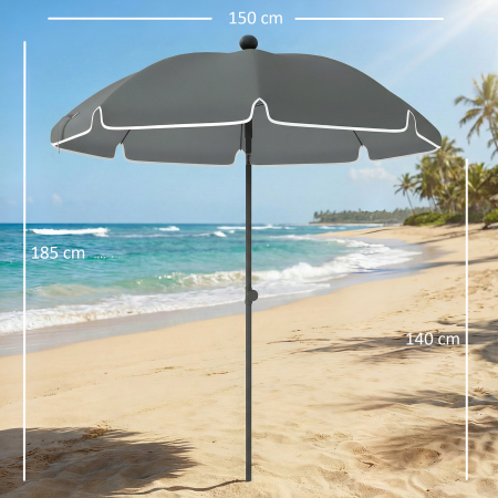  Umbrela de Plaja Reglabila cu Ancora pentru Nisip si Geanta de Transport, Ø150x185 cm, Gri inchis [2]