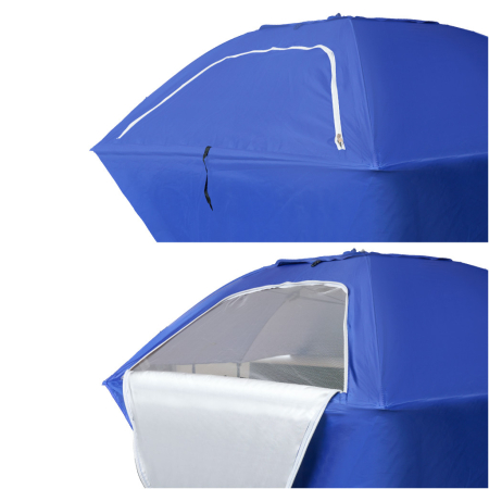 Umbrela de plaja tip cort 2 in 1 cu paravan lateral, ventilatie si protectie UV, diametru 213 cm, albastru [12]