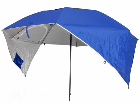 Umbrela de plaja tip cort 2 in 1 cu paravan lateral, ventilatie si protectie UV, diametru 213 cm, albastru [3]