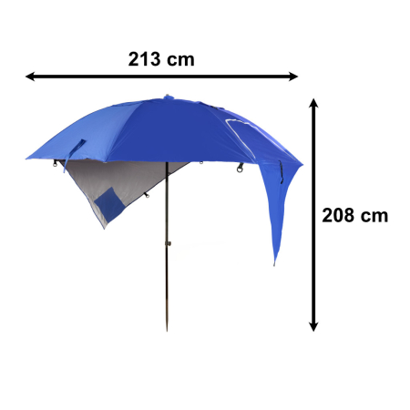 Umbrela de plaja tip cort 2 in 1 cu paravan lateral, ventilatie si protectie UV, diametru 213 cm, albastru [14]