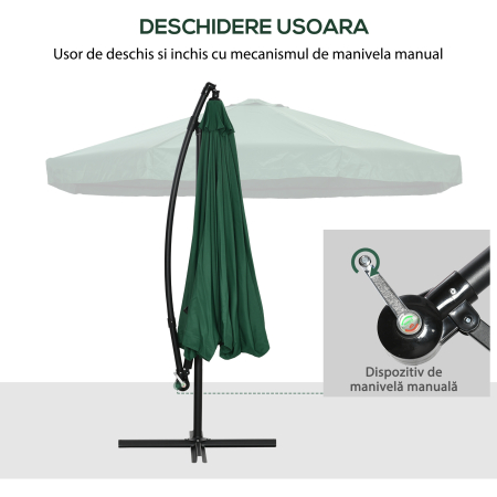  Umbrela de Soare cu Plasa de tantari, Umbrela de Soare cu Deschidere Manivela si Baza Transversala, 295x295x240 cm, Verde [6]