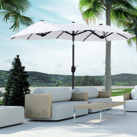  Umbrela de soare de gradina basculabila dubla cu deschidere cu manivela, copertina cu orificii cu ventilatie si 12 nervuri, 295x152x222cm, alb [1]