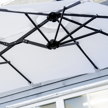  Umbrela de soare de gradina basculabila dubla cu deschidere cu manivela, copertina cu orificii cu ventilatie si 12 nervuri, 295x152x222cm, alb [8]