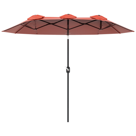 Prelate, pavilioane, umbrele terasa -  Umbrela de soare de gradina basculabila dubla cu deschidere cu manivela, copertina cu orificii de ventilatie si 12 nervuri, 295x152x222cm, rosu