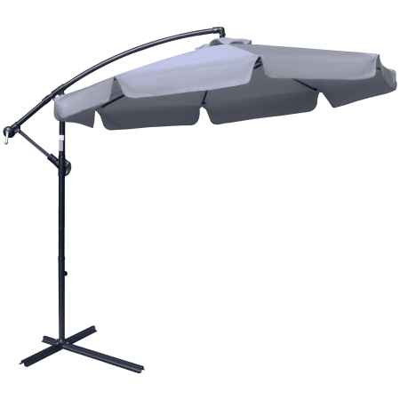  Umbrela de Soare pentru Gradina cu Brat  Parasolar din Metal, Baldachin din Poliester Reglabil si Deschidere cu Manivela, Φ265x265cm, Gri [0]
