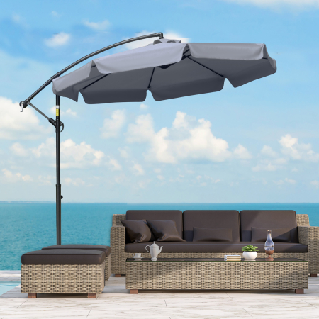  Umbrela de Soare pentru Gradina cu Brat  Parasolar din Metal, Baldachin din Poliester Reglabil si Deschidere cu Manivela, Φ265x265cm, Gri [1]