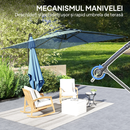  Umbrela de Soare Suspendata cu Rotire la 360°, Maner cu Manivela si inclinare, 300x325x230 cm, Kaki [7]