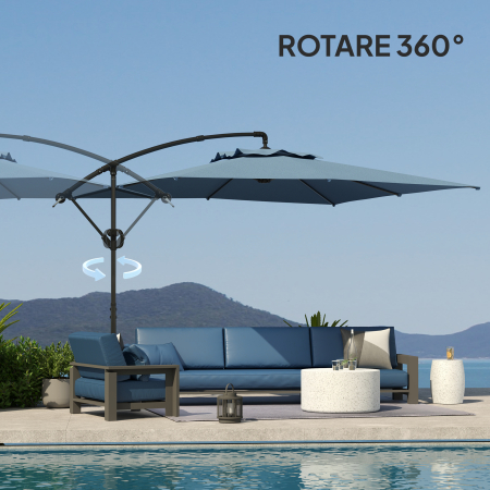  Umbrela de Soare Suspendata cu Rotire la 360°, Maner cu Manivela si inclinare, 300x325x230 cm, Kaki [6]
