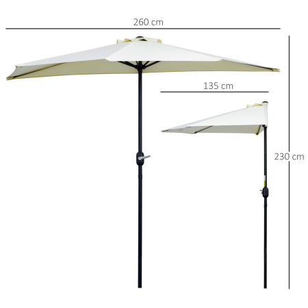  Umbrela de terasa in forma de semiluna cu deschidere manuala si stalp in 2 sectiuni, 2.6 x 1.35 m, bej [2]