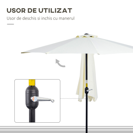  Umbrela de terasa in forma de semiluna cu deschidere manuala si stalp in 2 sectiuni, 2.6 x 1.35 m, bej [4]