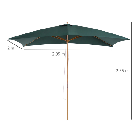  Umbrela din Lemn pentru Extern Gradina 2X3M Verde [2]