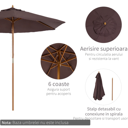  Umbrela din Lemn Umbrela Soare pentru Extern pentru Gradina Φ250 cm [3]