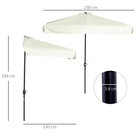  Umbrela dreptunghiular pentru gradina cu manivela, 230x130x249cm, Alb Crem [2]