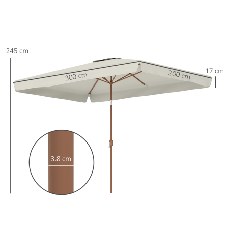  Umbrela dreptunghiulara de gradina 2x3 m cu manivela, din metal si poliester, crem [2]