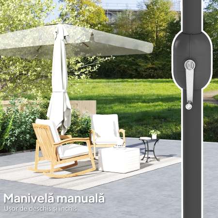  Umbrela dreptunghiulara de gradina 2x3 m cu manivela, din metal si poliester, crem [6]
